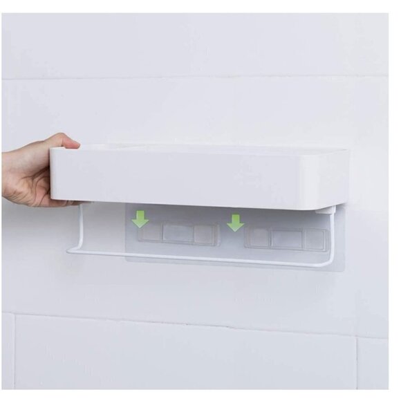 Lunmore Bathroom Organizers Adhesive Bathroom Shelf Storage with Towel Bar Pink - Picture 5 of 10